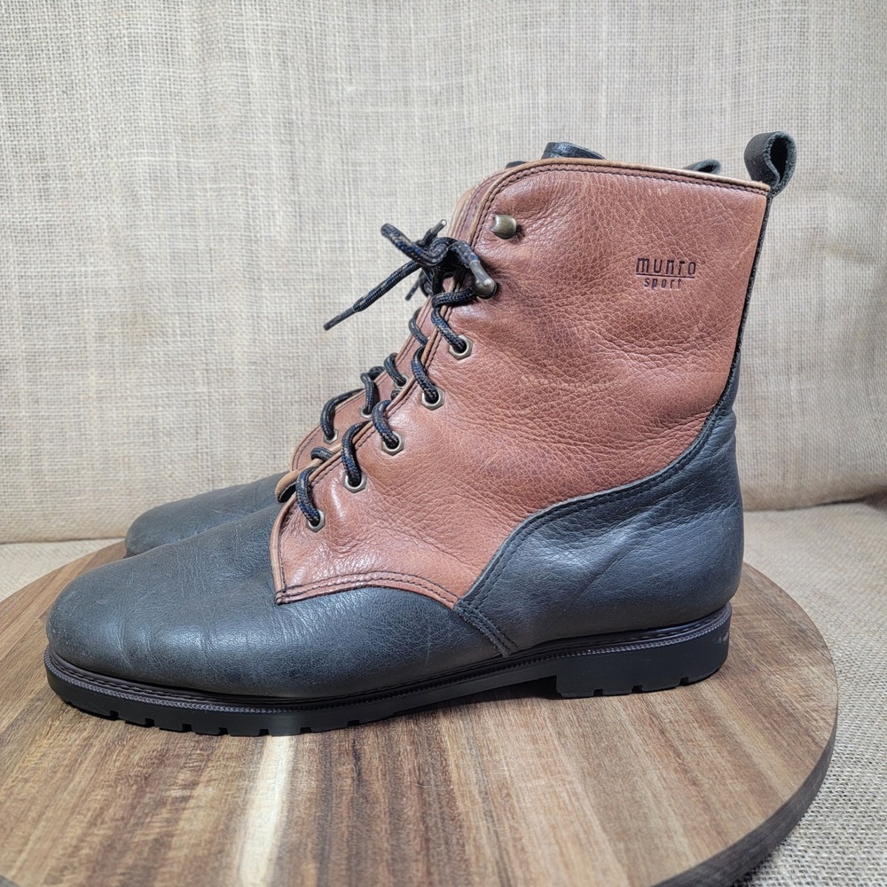 Munro Sport Women's Lace-Up Leather Ankle Boots Brown Black 9W Made in USA - Picture 3 of 9